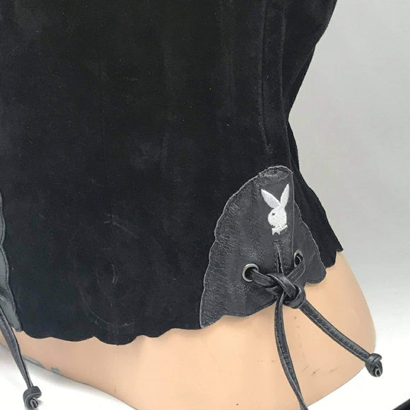 Women’s Playboy Black 100% Genuine Leather/Suede Corset NWT