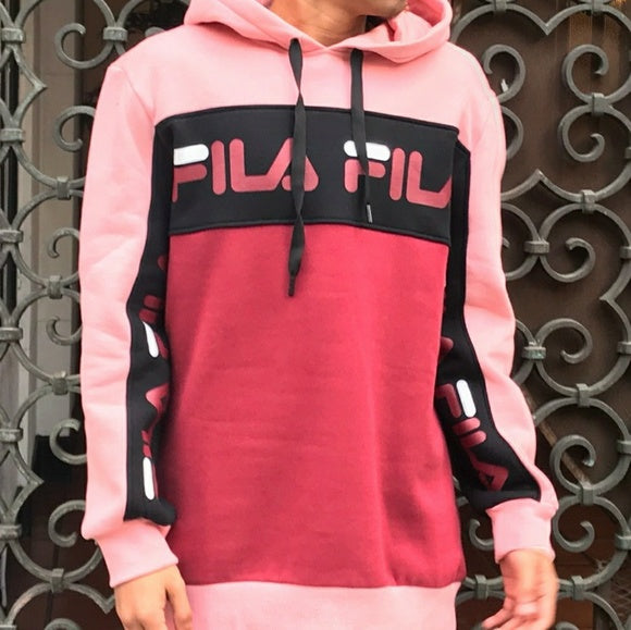 Men's Fila Burgundy | Pink | Black Fleece Hoodie NWT