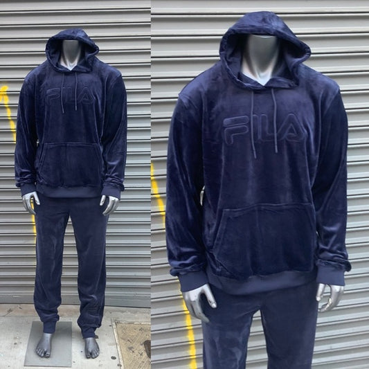 Men’s Fila Navy Velour Hoodie Casual Tracksuits NWT