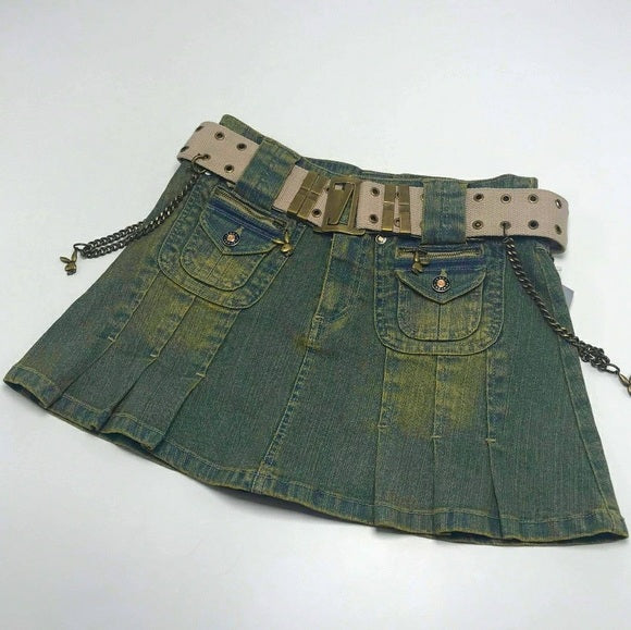 Women’s Playboy Green Vintage Denim Mini Skirt NWT