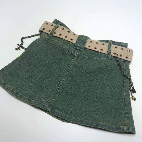 Women’s Playboy Green Vintage Denim Mini Skirt NWT