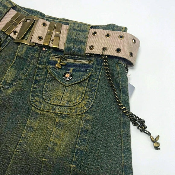 Women’s Playboy Green Vintage Denim Mini Skirt NWT