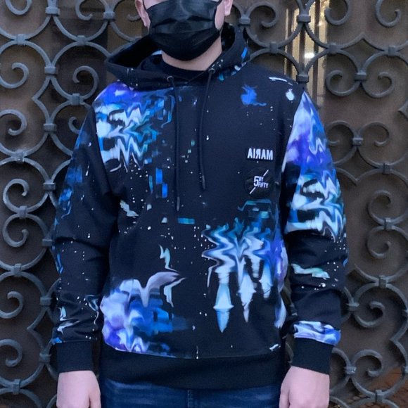 Men’s Maria By Fifty Black | Blue Tie Dye Hoodie NWT
