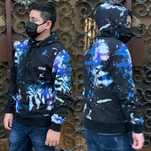 Men’s Maria By Fifty Black | Blue Tie Dye Hoodie NWT