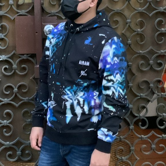 Men’s Maria By Fifty Black | Blue Tie Dye Hoodie NWT