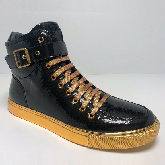 Men’s J75 By Jump 24K Black | Gold Patent High Top Sneakers NWT