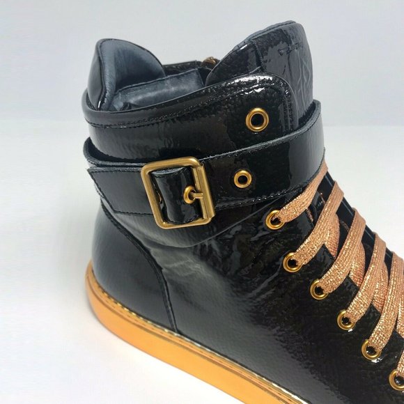 Men’s J75 By Jump 24K Black | Gold Patent High Top Sneakers NWT