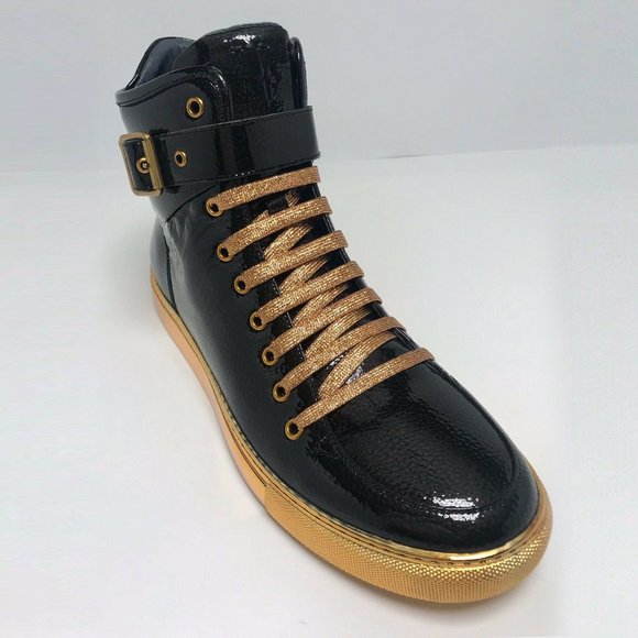 Men’s J75 By Jump 24K Black | Gold Patent High Top Sneakers NWT