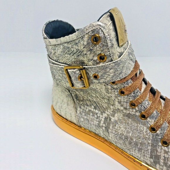 Men's J75 By Jump Sullivan 24K Gold Koi Patent High Top Sneakers NWT