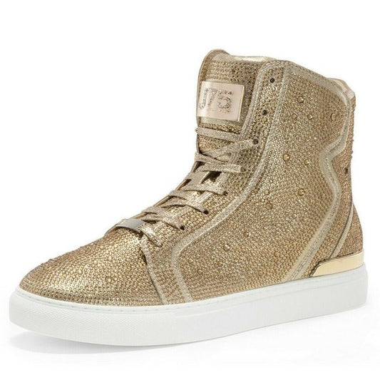 Men's J75 By Jump Sestos Gold All Over Jewel High Top Fashion Sneakers NWT