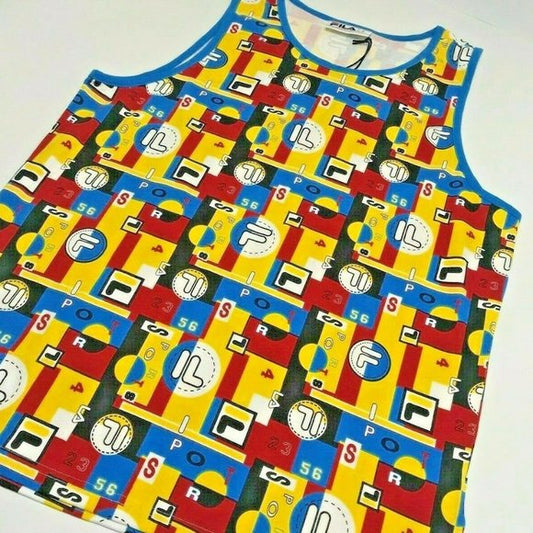 Men's Fila Yellow | Blue | Burgundy All Over Tank Top Shirt