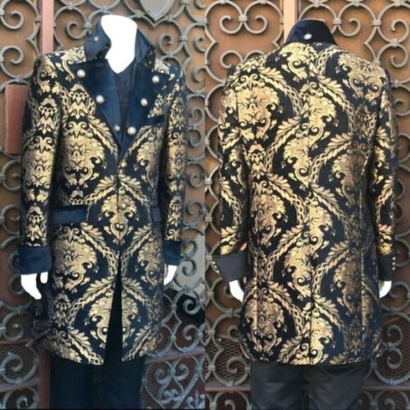 Men’s Angelino Black | Gold Casual Prom | Tuxedo | Blazer NWT