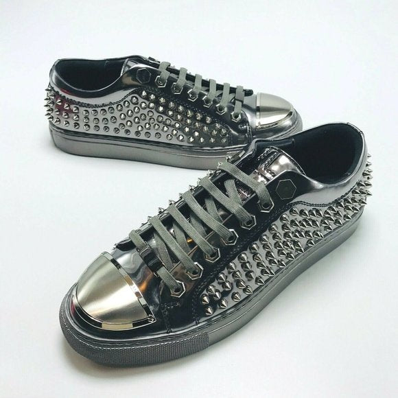 Men's Angelino Silver | Grey Spike Low Top Sneakers NWT