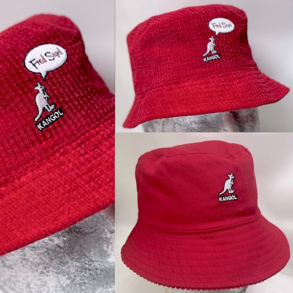 Men's Kangol Red Reversible Fred Segal Corduroy Bucket Hat NWT