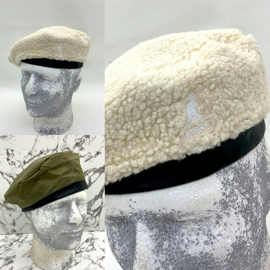 Men's Kangol Nylon Plush Reversible Gardenia | OIive Green | Black Beret Hat NWT