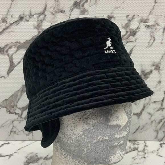 Men's Kangol Black Dash Quilted Bin w/Ear Flaps Casual Bucket Hats NWT