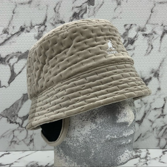 Men's Kangol Dash Quilted Bin w/Ear Flaps Taupe Casual Bucket Hats NWT