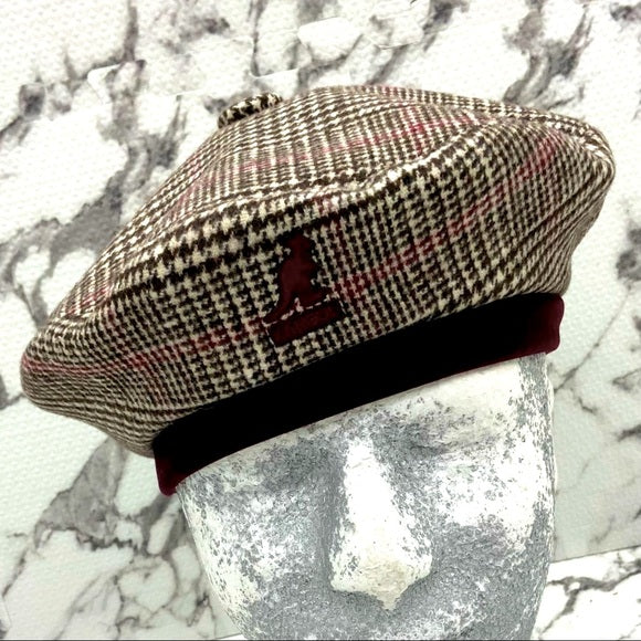 Men's Kangol Brown | White | Burgundy Show Your Teeth Beret Hat NWT