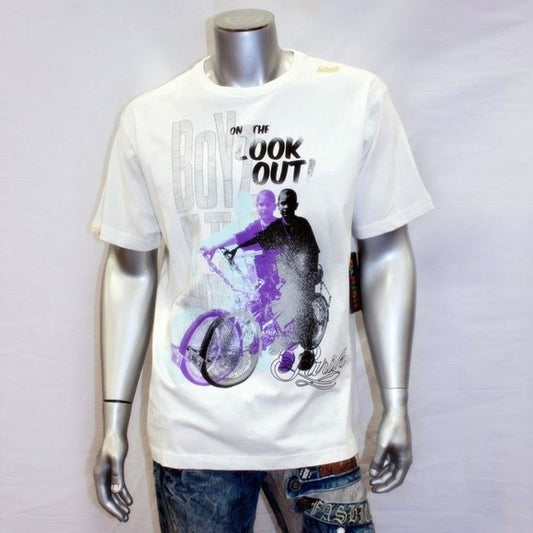 Men's Parish White | Purple "Boyz in the Look Out" Short Sleeve Tee Shirt NWT