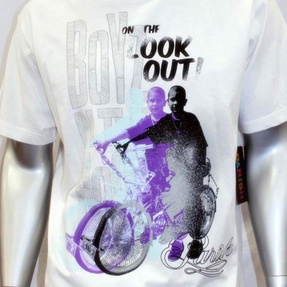 Men's Parish White | Purple "Boyz in the Look Out" Short Sleeve Tee Shirt NWT