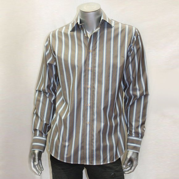 Men's Rufus Gray | White | Lt.Blue Button Down Long Sleeve Shirt NWT