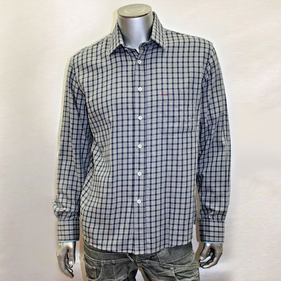 Men's Rufus Grey | Navy Plaid Button Down Long Sleeve Shirt NWT