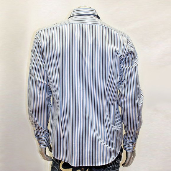 Men's Rufus Pinstripe Navy | Lt.Blue | White Button Down Long Sleeve Shirt NWT