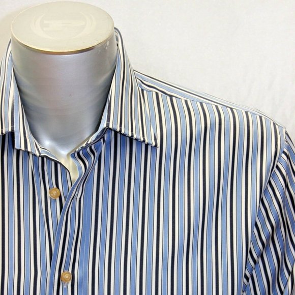 Men's Rufus Pinstripe Navy | Lt.Blue | White Button Down Long Sleeve Shirt NWT