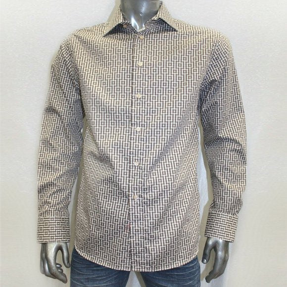 Men's Rufus Brown | White Long Sleeve Button Down Shirt NWT