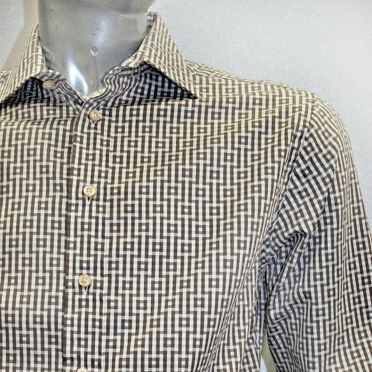 Men's Rufus Brown | White Long Sleeve Button Down Shirt NWT