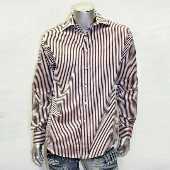 Men's Rufus Pinstripe Eggplant | Lt.Pink Long Sleeve Button Down Shirt NWT