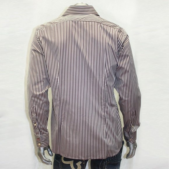 Men's Rufus Pinstripe Eggplant | Lt.Pink Long Sleeve Button Down Shirt NWT