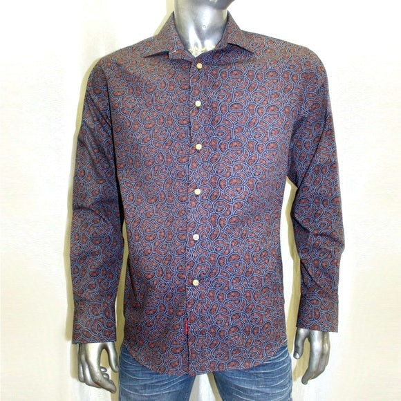 Men's Rufus Navy | Brown | B.Blue Button Down Long Sleeve Shirt NWT