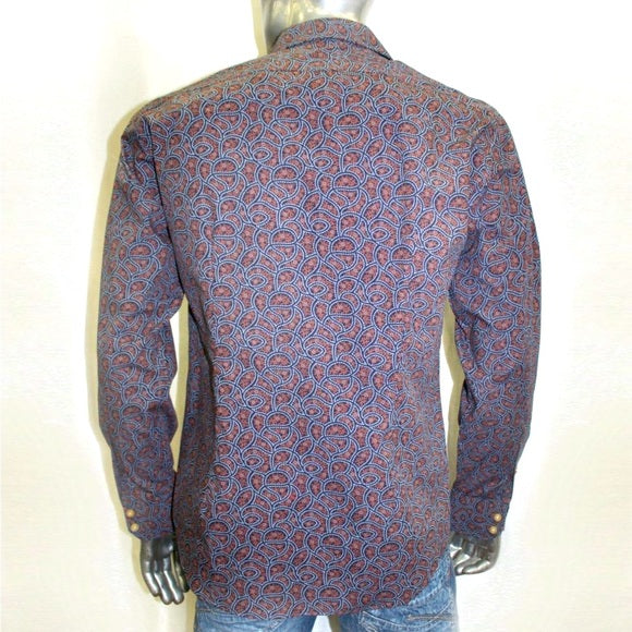 Men's Rufus Navy | Brown | B.Blue Button Down Long Sleeve Shirt NWT