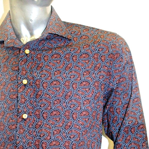 Men's Rufus Navy | Brown | B.Blue Button Down Long Sleeve Shirt NWT