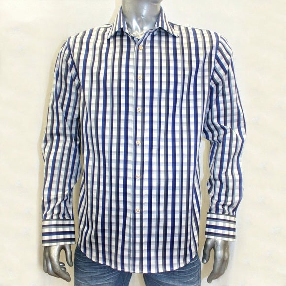 Men's Rufus Plaids Royal | Navy | White | Grey Long Sleeve Button Down Shirt NWT