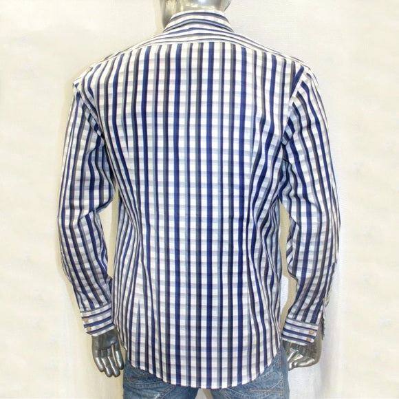 Men's Rufus Plaids Royal | Navy | White | Grey Long Sleeve Button Down Shirt NWT