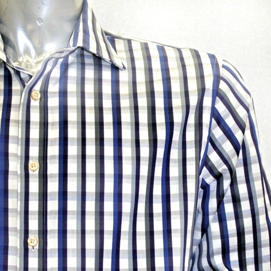 Men's Rufus Plaids Royal | Navy | White | Grey Long Sleeve Button Down Shirt NWT