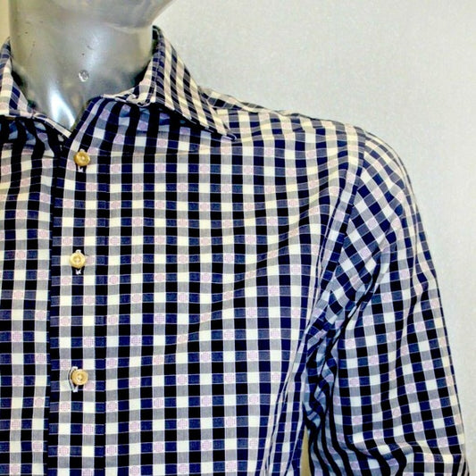 Men's Rufus Plaid Navy | White | Lavender Long Sleeve Button Down Shirt NWT