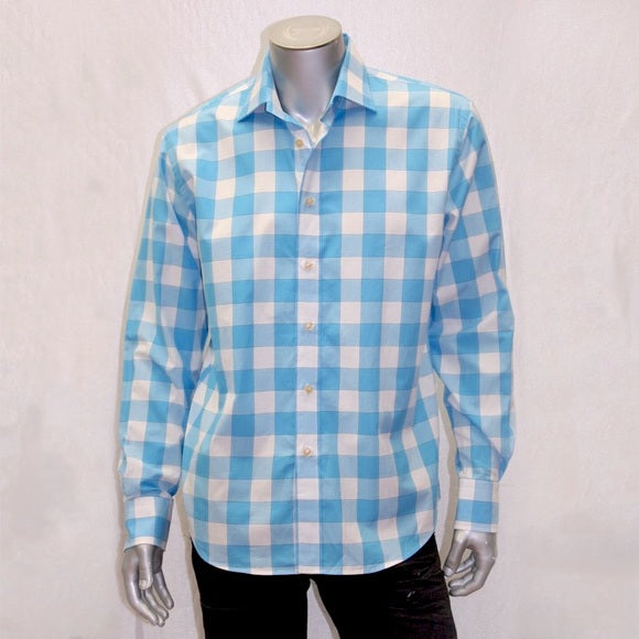 Men's Rufus Sky Blue | White Plaid Long Sleeve Button Down Shirt NWt