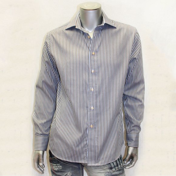 Men's Rufus Bronze | Lt.Blue Pinstripe Long Sleeve Button Down Shirt NWT