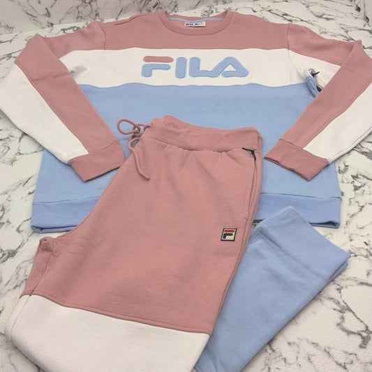 Men's Fila Pink Lt.Blue White Fleece Sweatsuit NWT