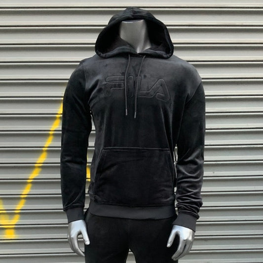 Men’s Black Velour Track Hoodie Top NWT