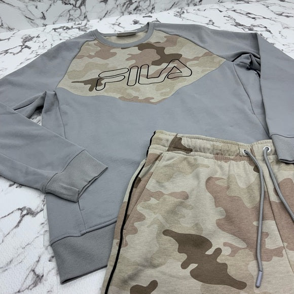 Men's Fila Grey | Khaki | Camouflage Pullover Short Set NWT