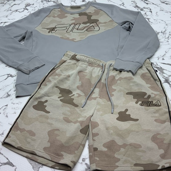 Men's Fila Grey | Khaki | Camouflage Pullover Short Set NWT