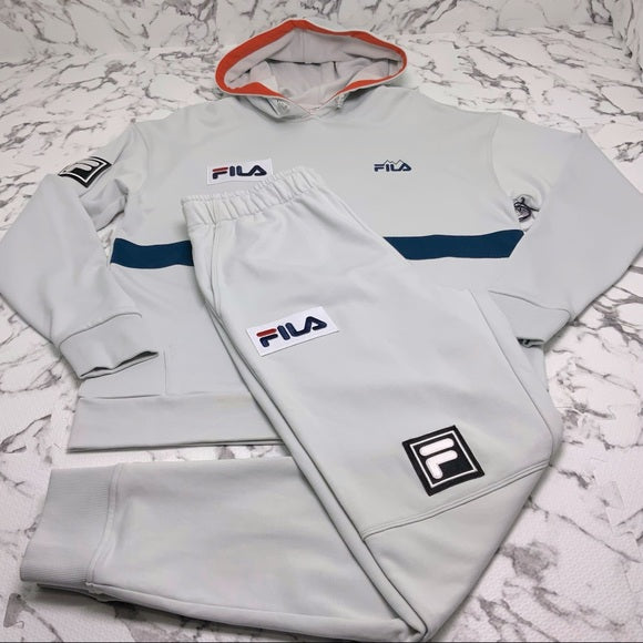 Men's Fila Lt Grey Pullover Hooded Tracksuits Outfits Sets NWT