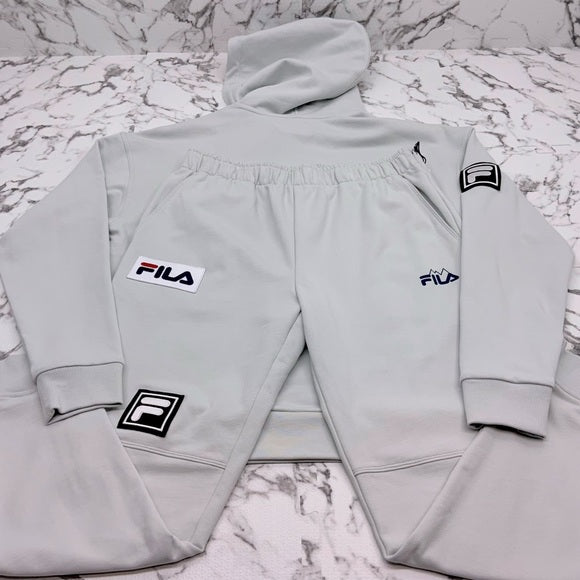 Men's Fila Light Grey Pullover Hooded Tracksuit NWT