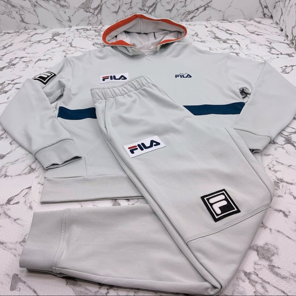 Men's Fila Light Grey Pullover Hooded Tracksuit NWT