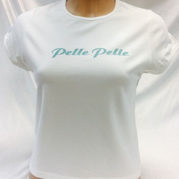 Women's Pelle Pelle White | Turquoise Fashion Tee Shirt NWT