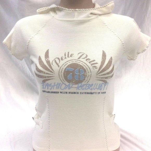 Women's Pelle Pelle Ivory Short Sleeve Fashion Hoodie NWT